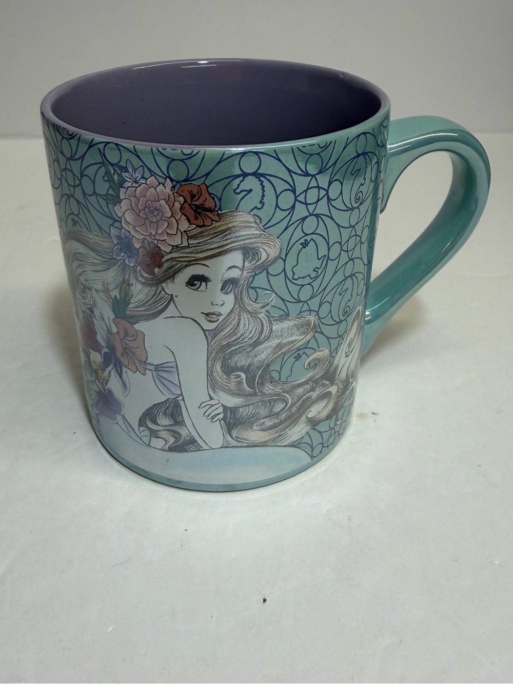 Disney Teal‎ & Purple Mermaid Floral Ceramic Mug